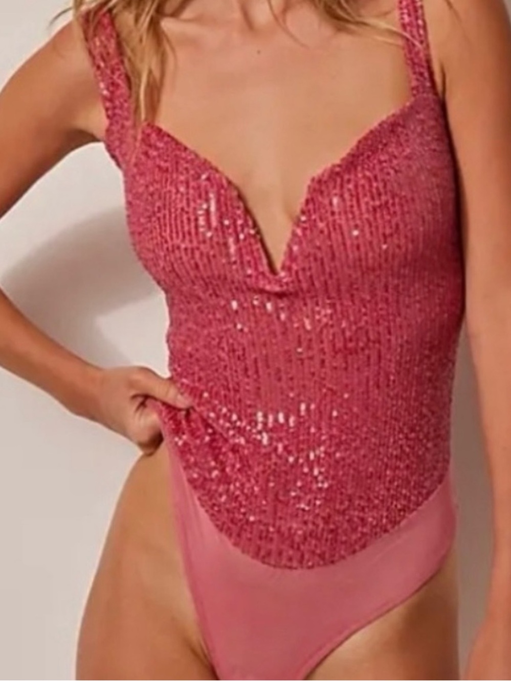 Intimately Free People |Dark Pink Sequin Sparks Fly Corset Bodysuit Glam Part S
